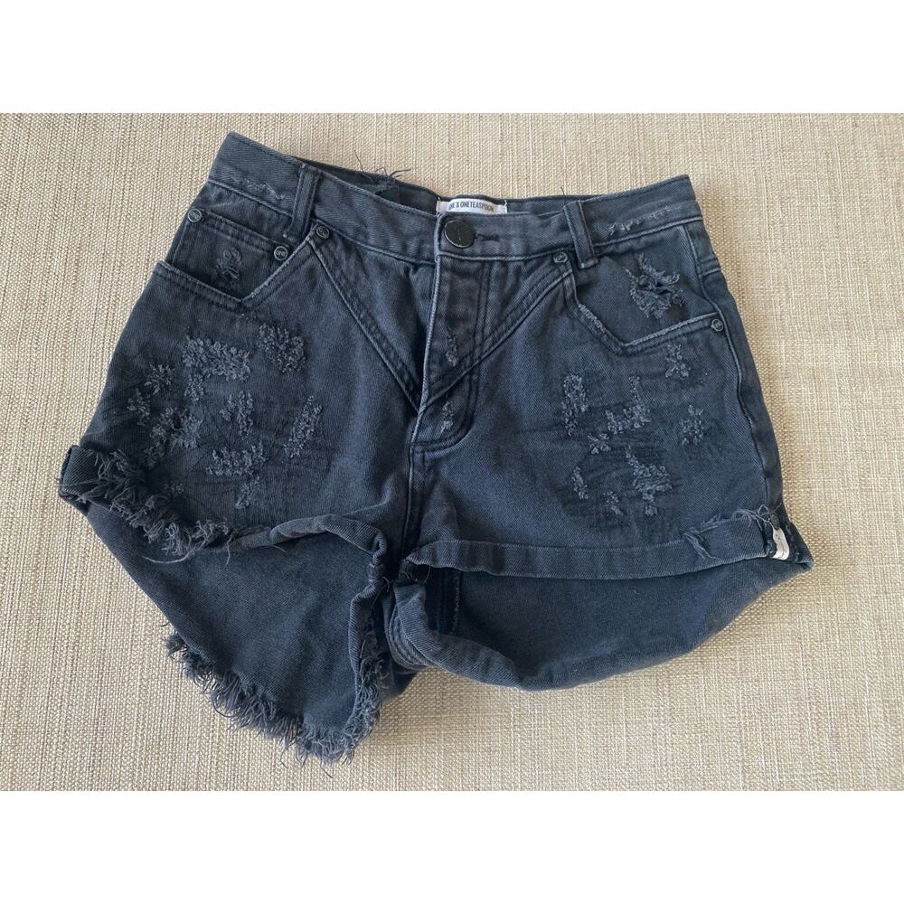 One Teaspoon Black Distressed Denim Shorts Size 27